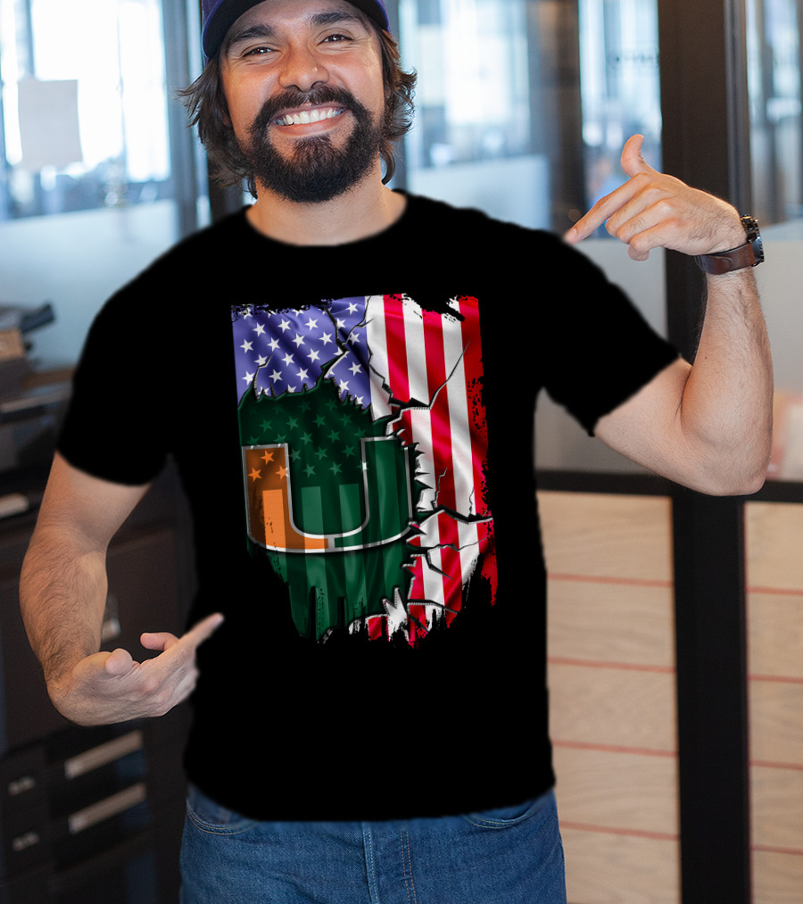 Flag Miami Hurricanes University U Patriotic USA Flag T-Shirt