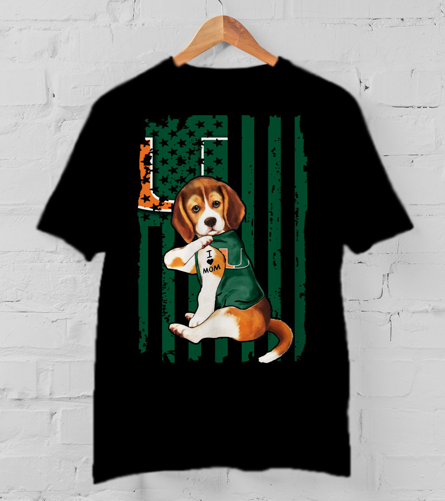 Beagle Miami Hurricanes I Love Mom Football Fan Mascot T-Shirt