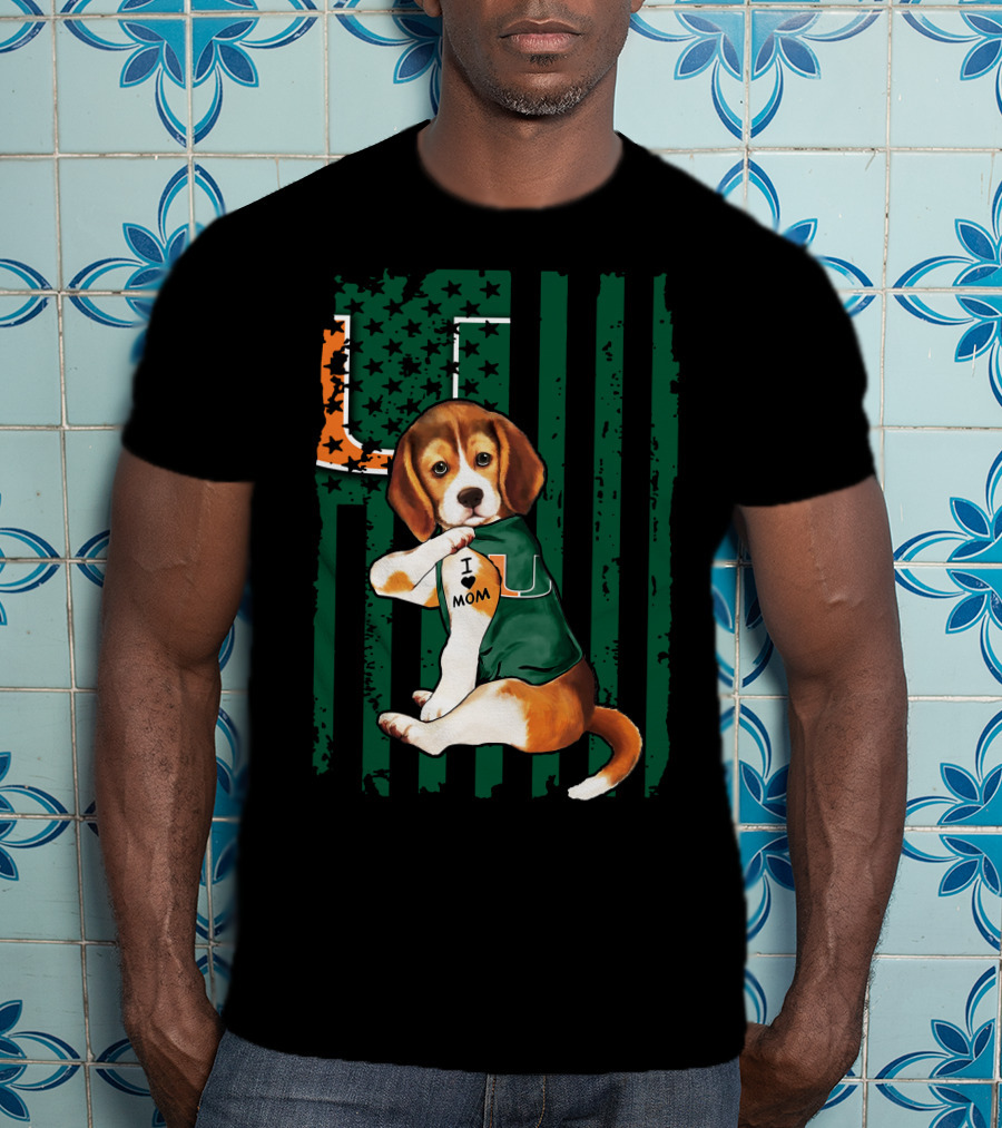 Beagle Miami Hurricanes I Love Mom Football Fan Mascot T-Shirt