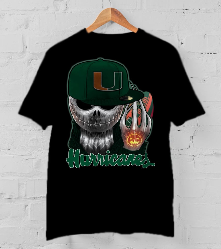 Jackskull Hurricanes Miami Football Icon With Pumpkin And Cap T-Shirt