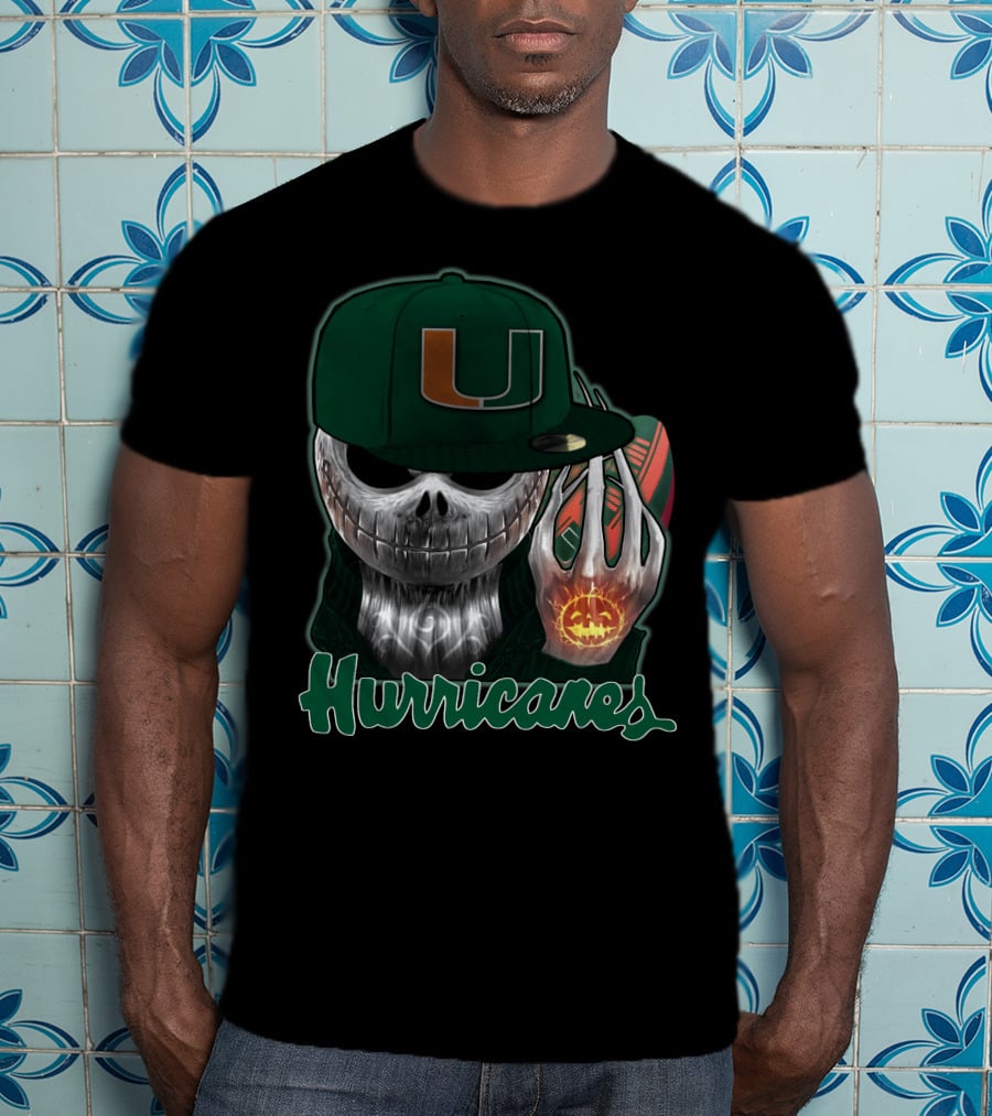 Jackskull Hurricanes Miami Football Icon With Pumpkin And Cap T-Shirt