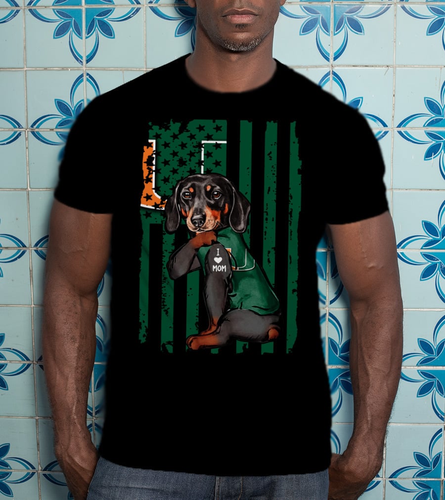 Dachshund Miami Hurricanes I Love Mom T-Shirt