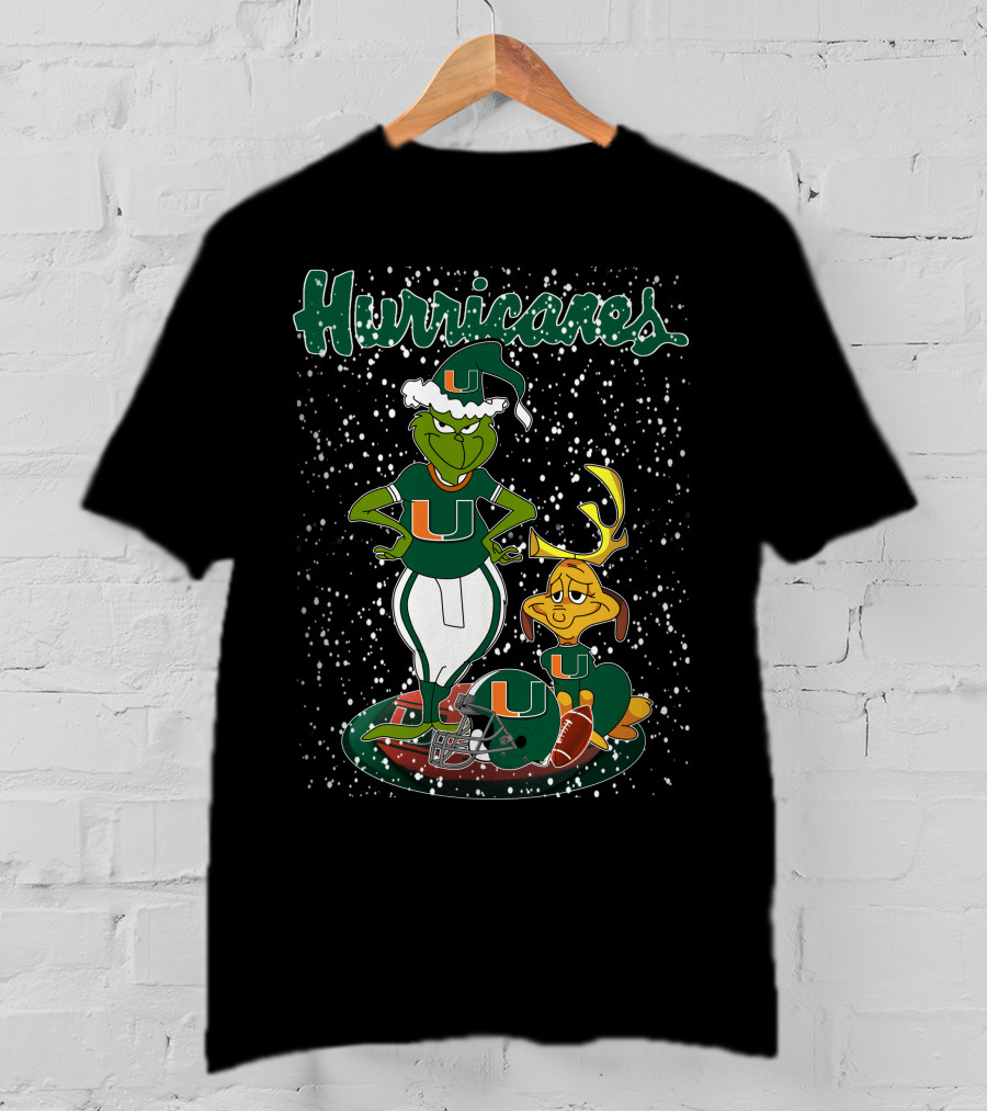 Grinchxmas Miami Hurricanes Snowy Christmas Scene With University T-Shirt