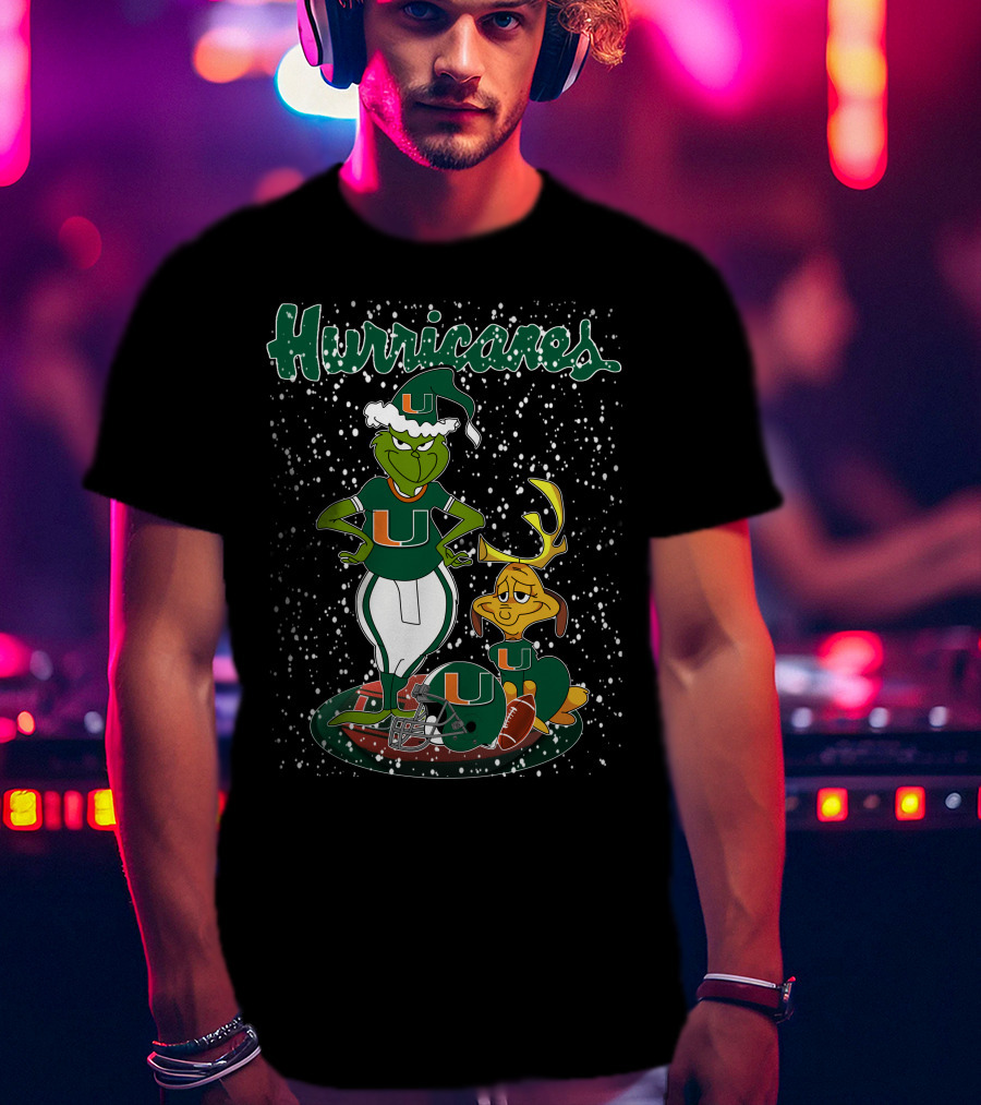Grinchxmas Miami Hurricanes Snowy Christmas Scene With University T-Shirt