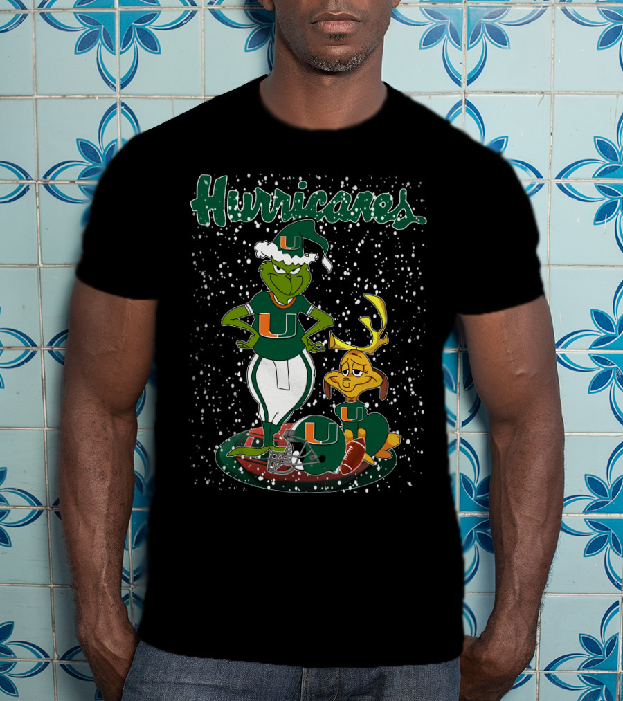 Grinchxmas Miami Hurricanes Snowy Christmas Scene With University T-Shirt