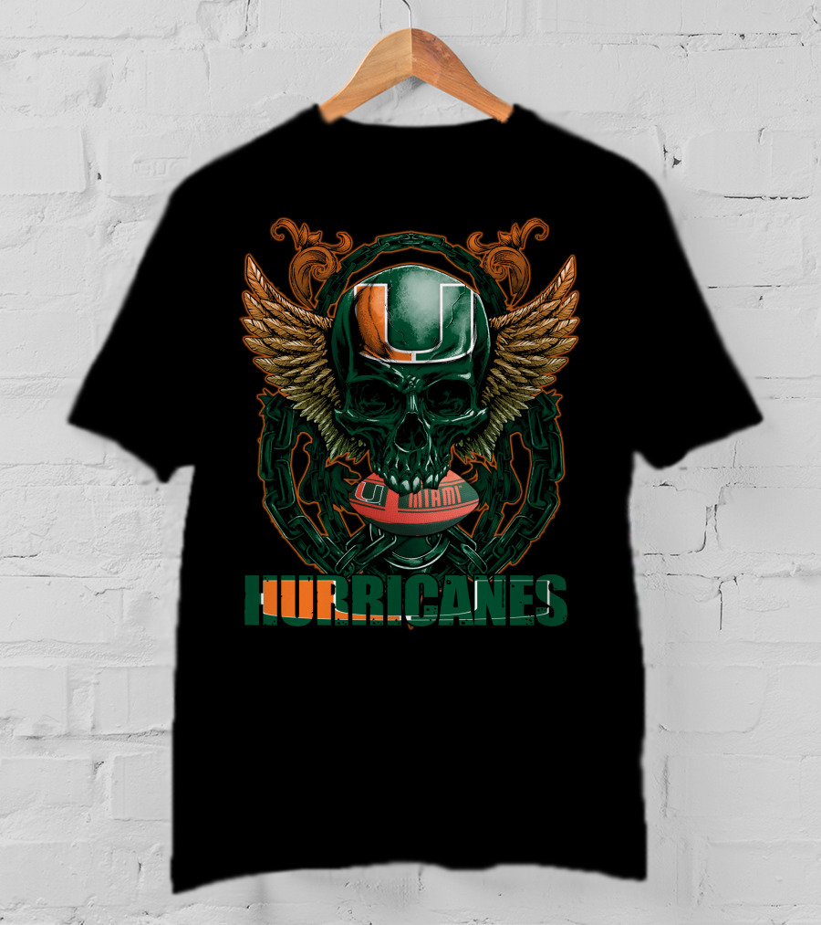 Hurricanes Skullfb Miami Football Helmet Wings T-Shirt
