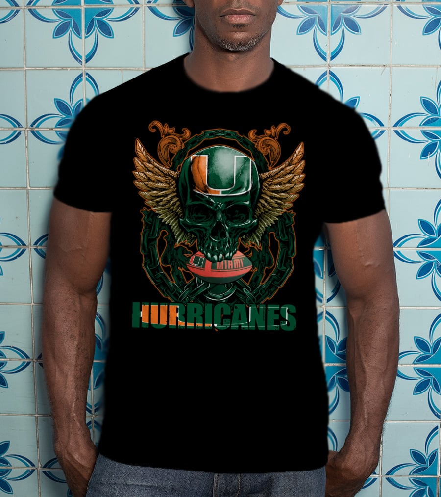 Hurricanes Skullfb Miami Football Helmet Wings T-Shirt