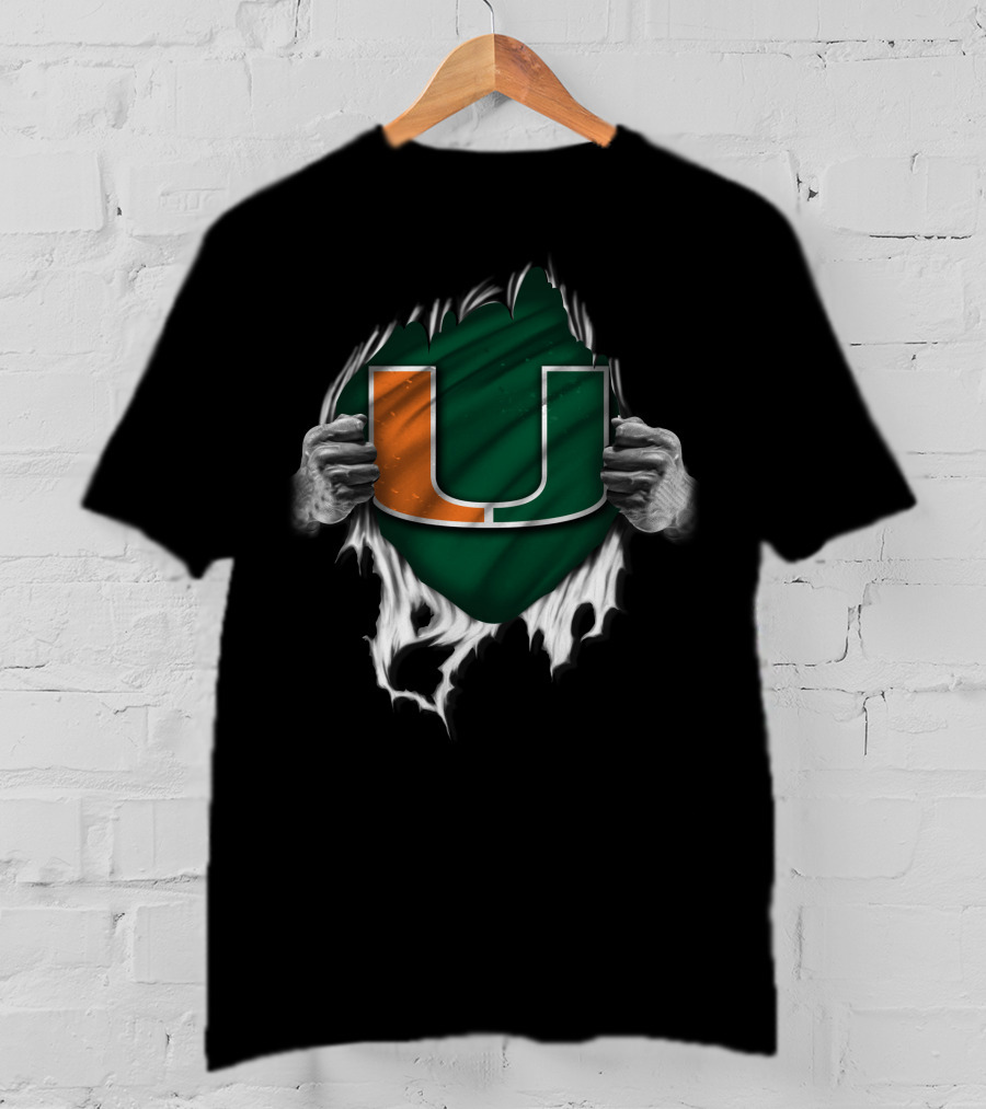 Miami Hurricanes U Logo Torn Reveal T-Shirt