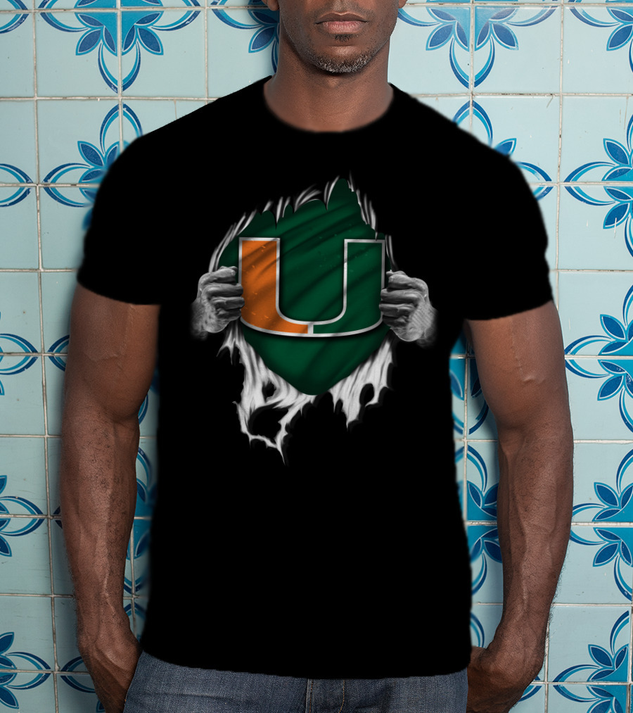 Miami Hurricanes U Logo Torn Reveal T-Shirt