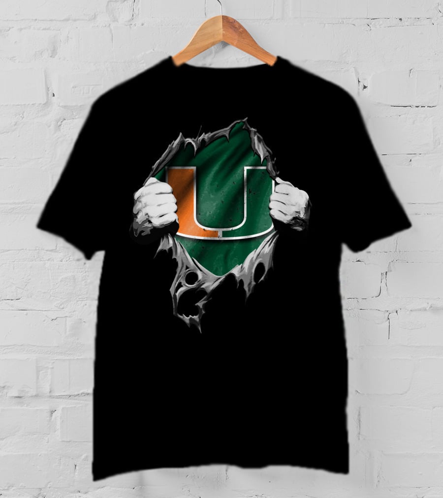 Torn Miami Hurricanes Logo With Hands Revealing U T-Shirt