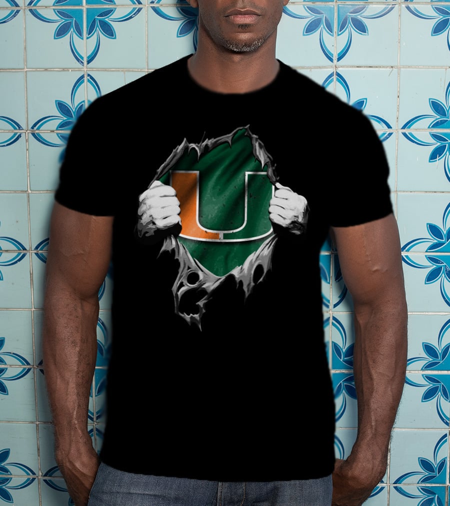 Torn Miami Hurricanes Logo With Hands Revealing U T-Shirt