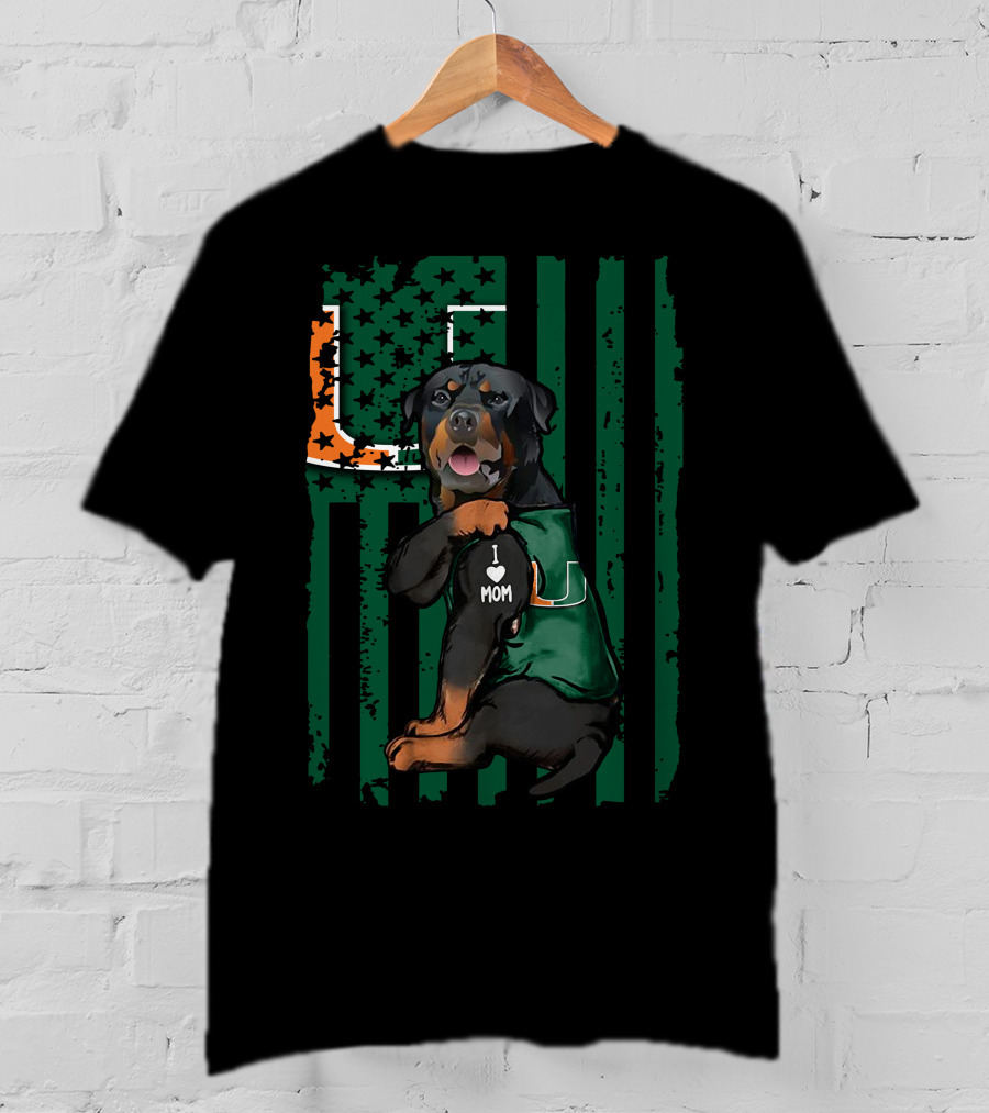 Rottweiler Miami Hurricanes I Love Mom Dog Wearing T-Shirt