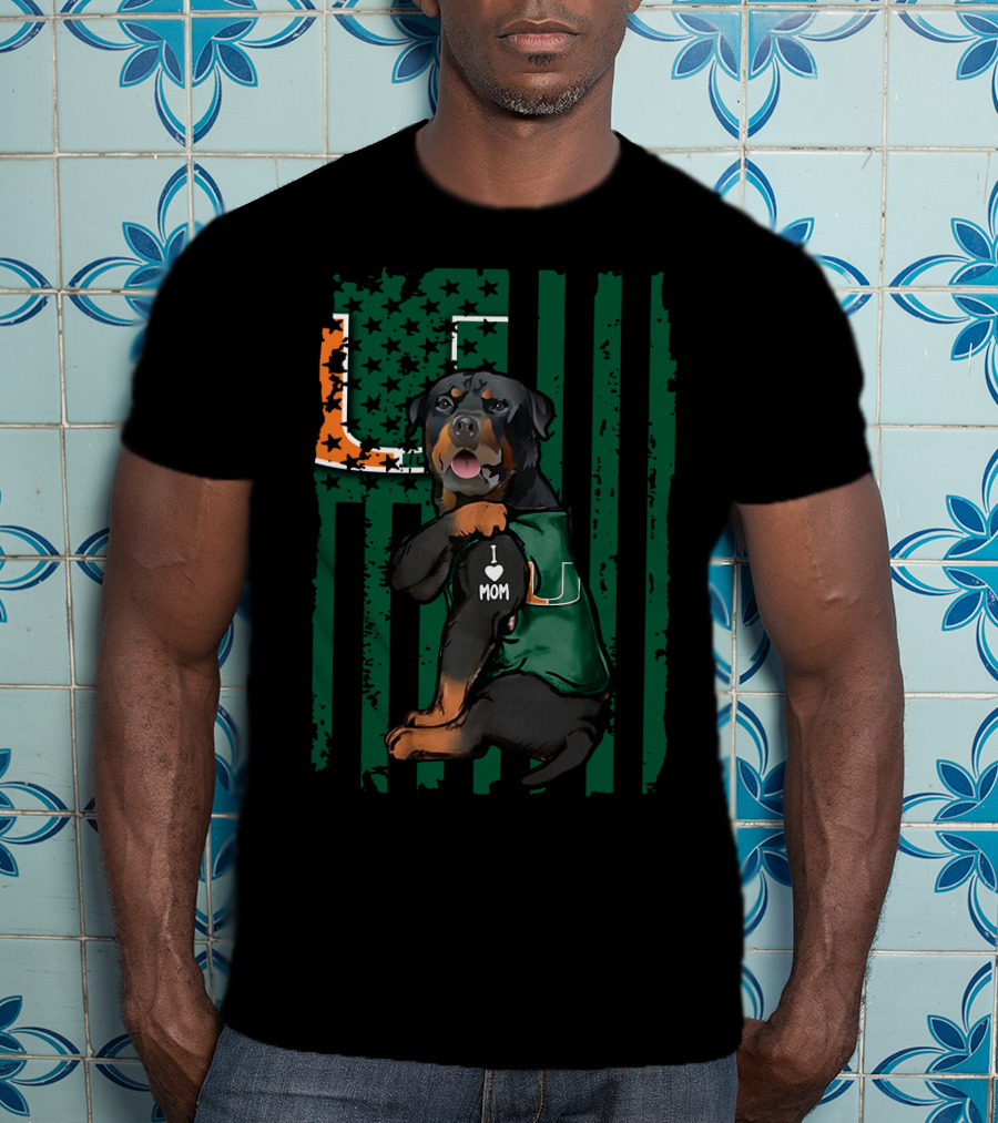 Rottweiler Miami Hurricanes I Love Mom Dog Wearing T-Shirt