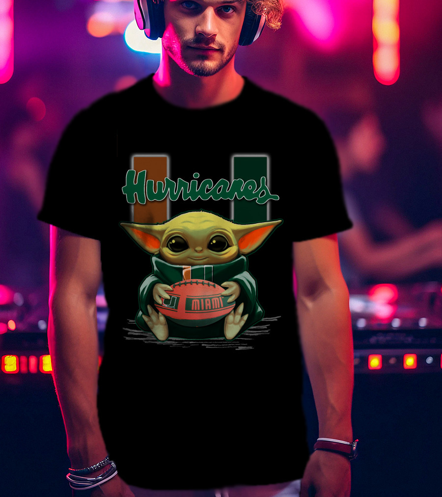 Yoda Miami Hurricanes Baby Holding Football U T-Shirt