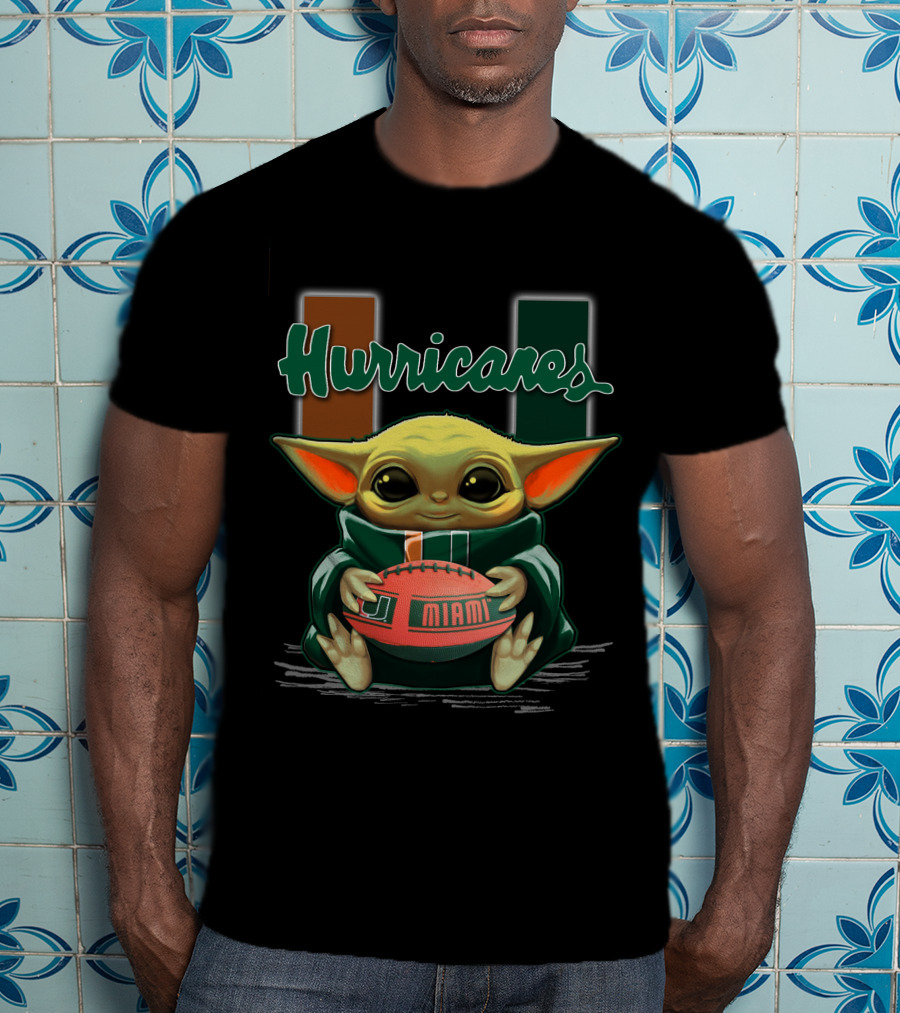 Yoda Miami Hurricanes Baby Holding Football U T-Shirt