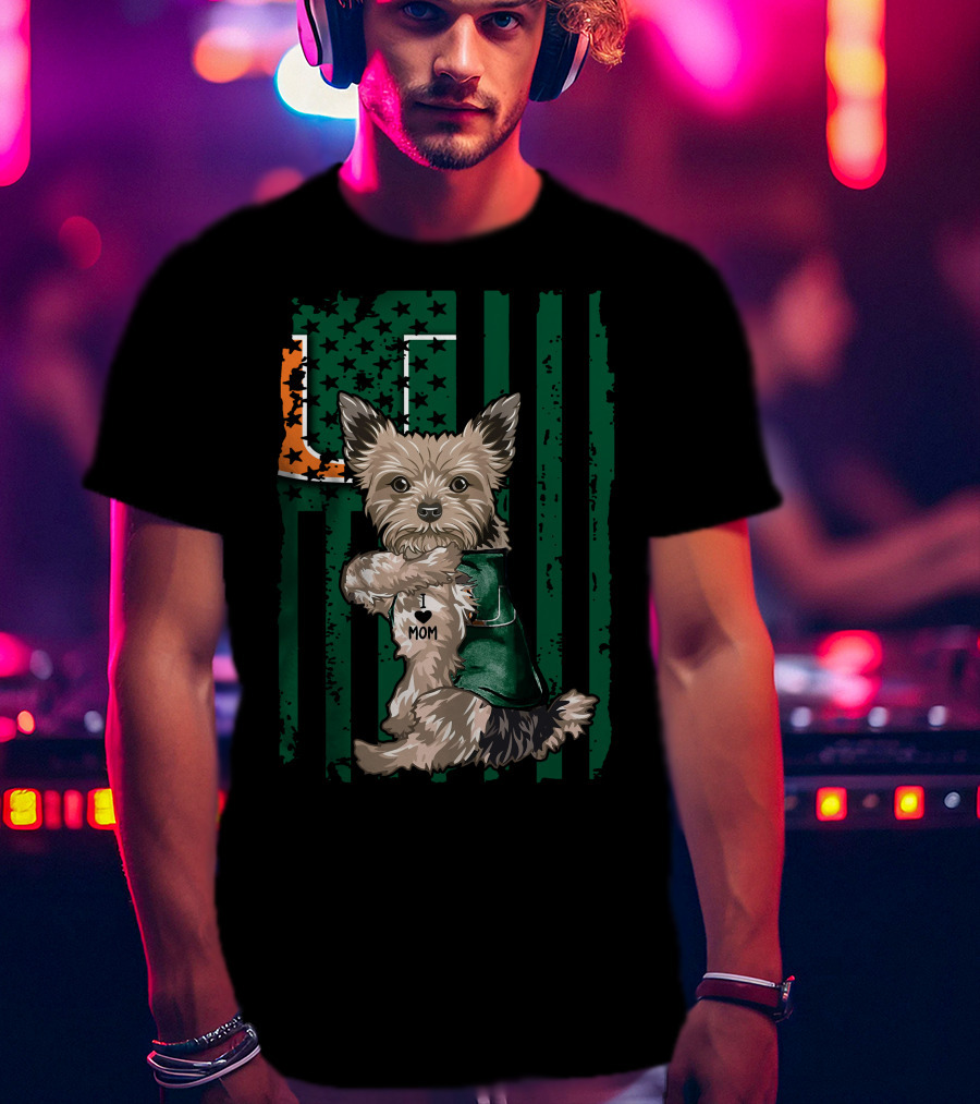 Yorkshire Terrier Miami Hurricanes I Love Mom T-Shirt