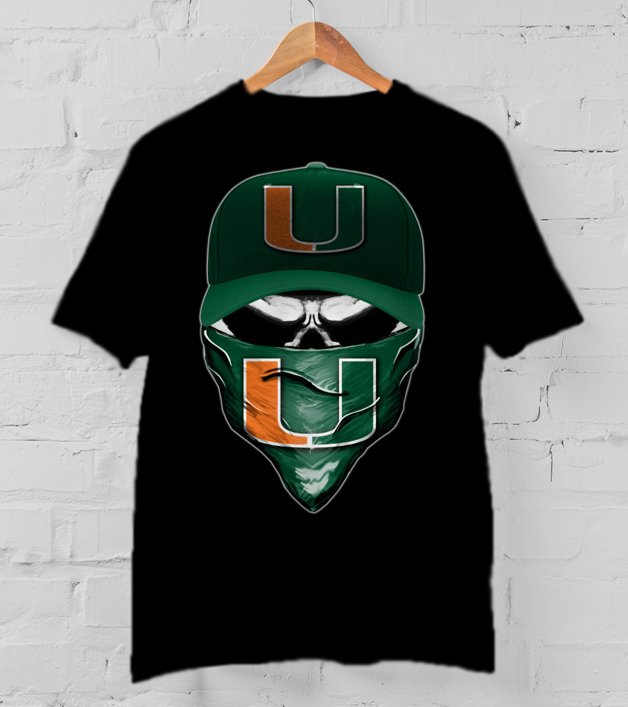 Skull Miami Hurricanes U Logo Hat And Bandana T-Shirt