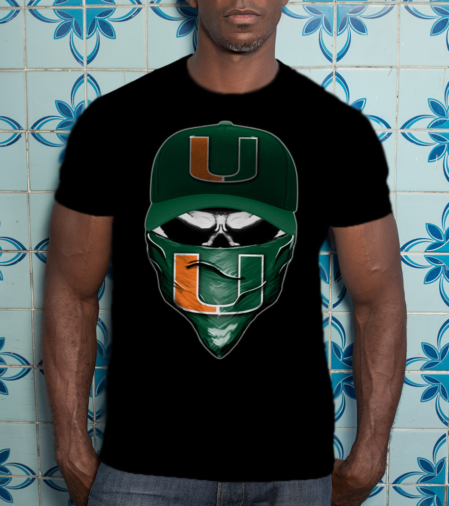 Skull Miami Hurricanes U Logo Hat And Bandana T-Shirt