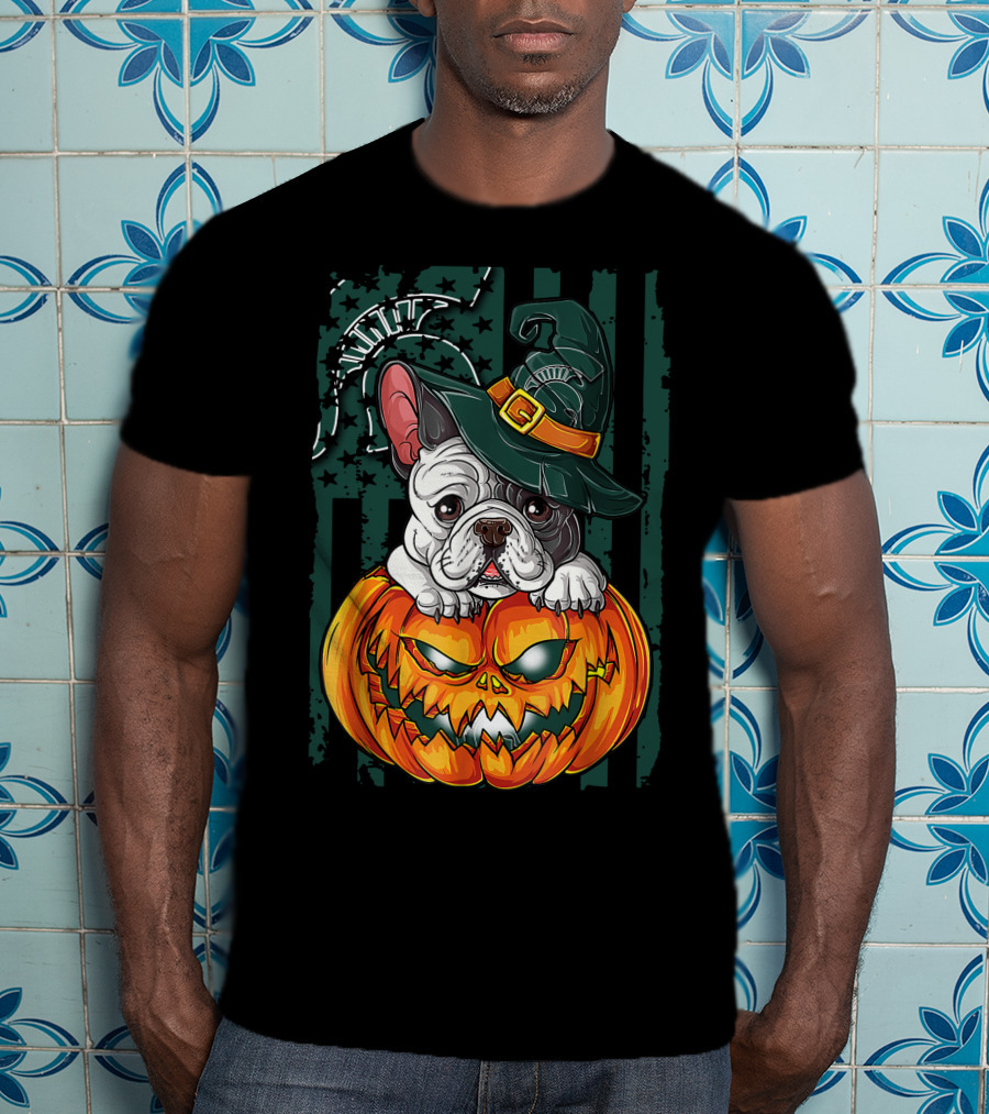 Hlw Bulldog Halloween Witch Hat Pumpkin Michigan State Spartans T-Shirt