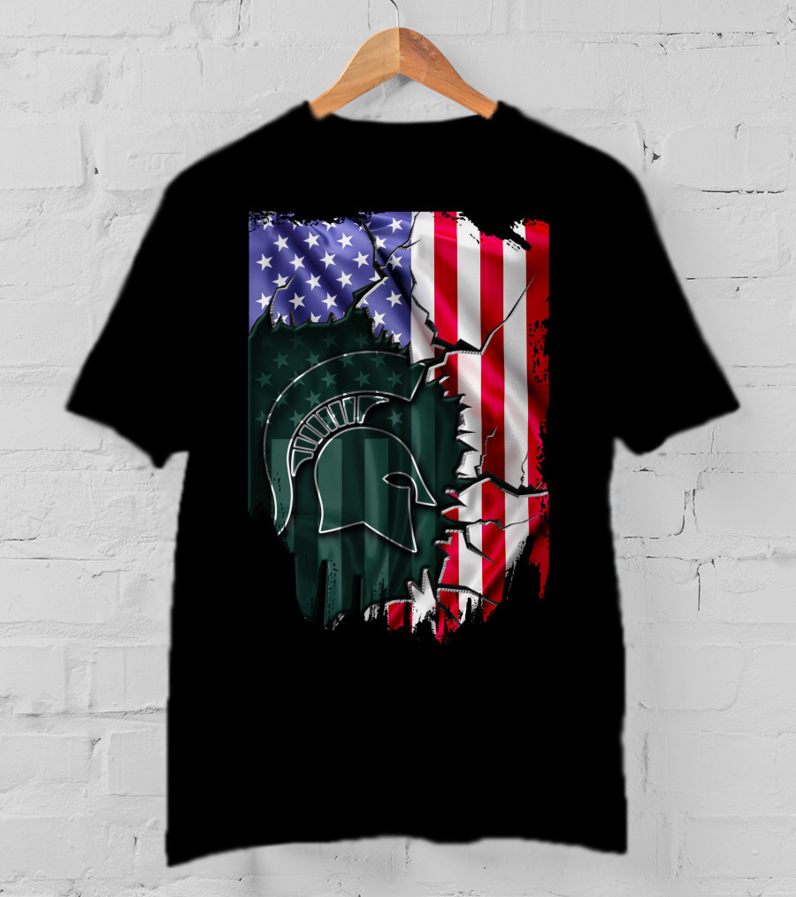 American Flag Rip Michigan State Spartans Helmet T-Shirt