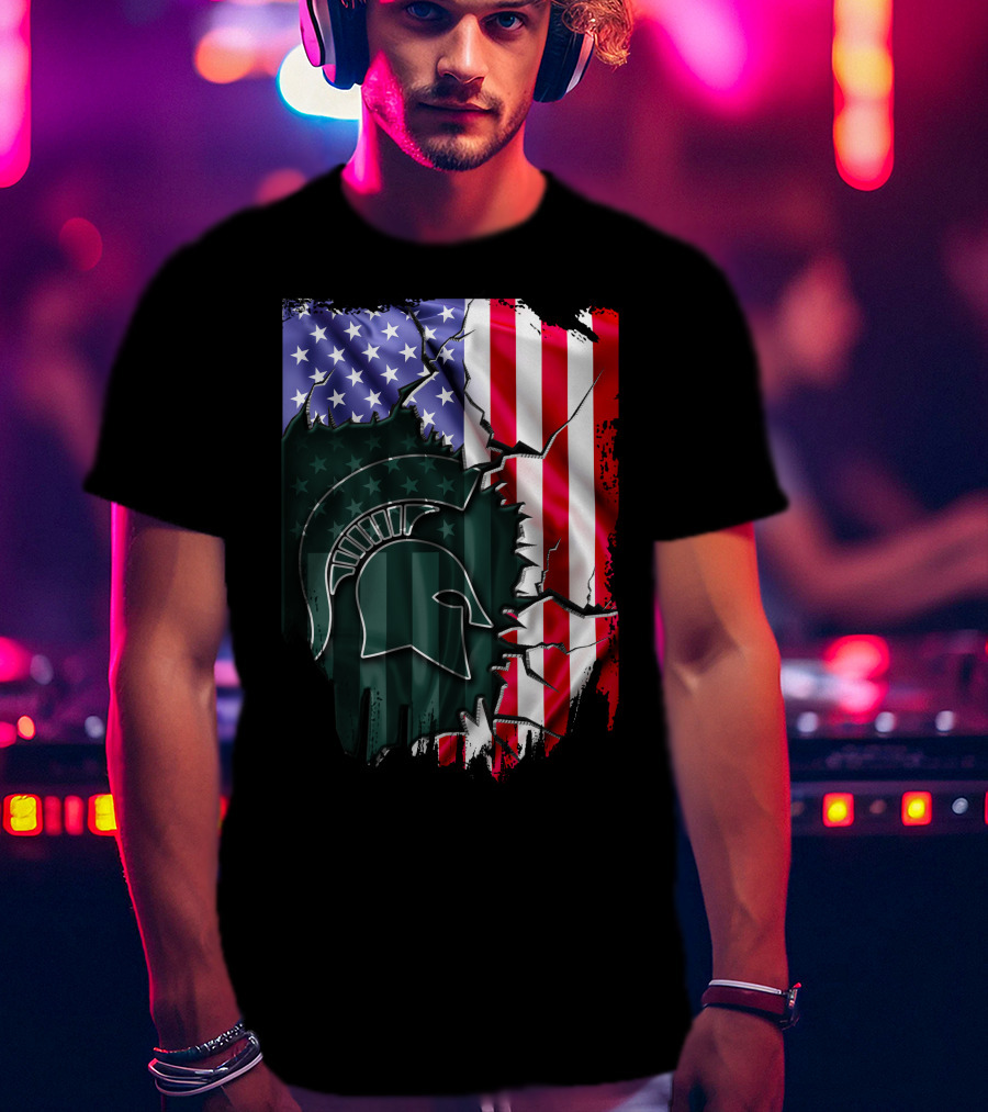 American Flag Rip Michigan State Spartans Helmet T-Shirt