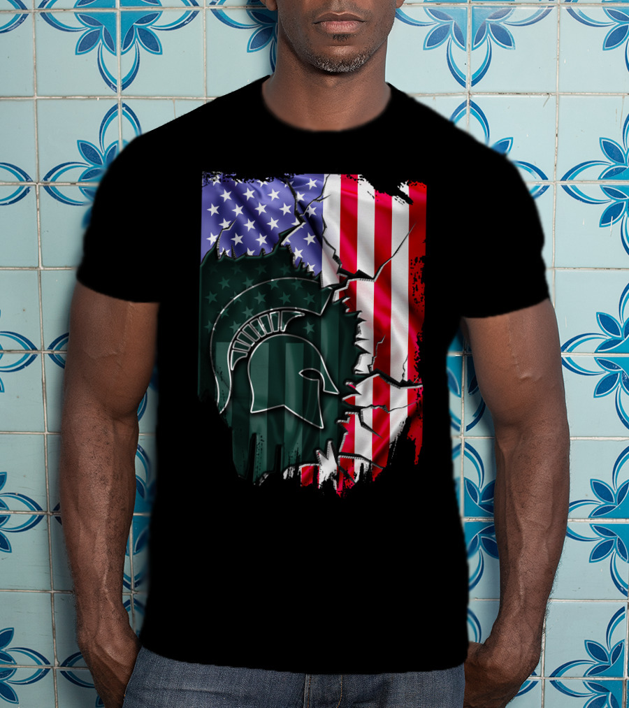 American Flag Rip Michigan State Spartans Helmet T-Shirt