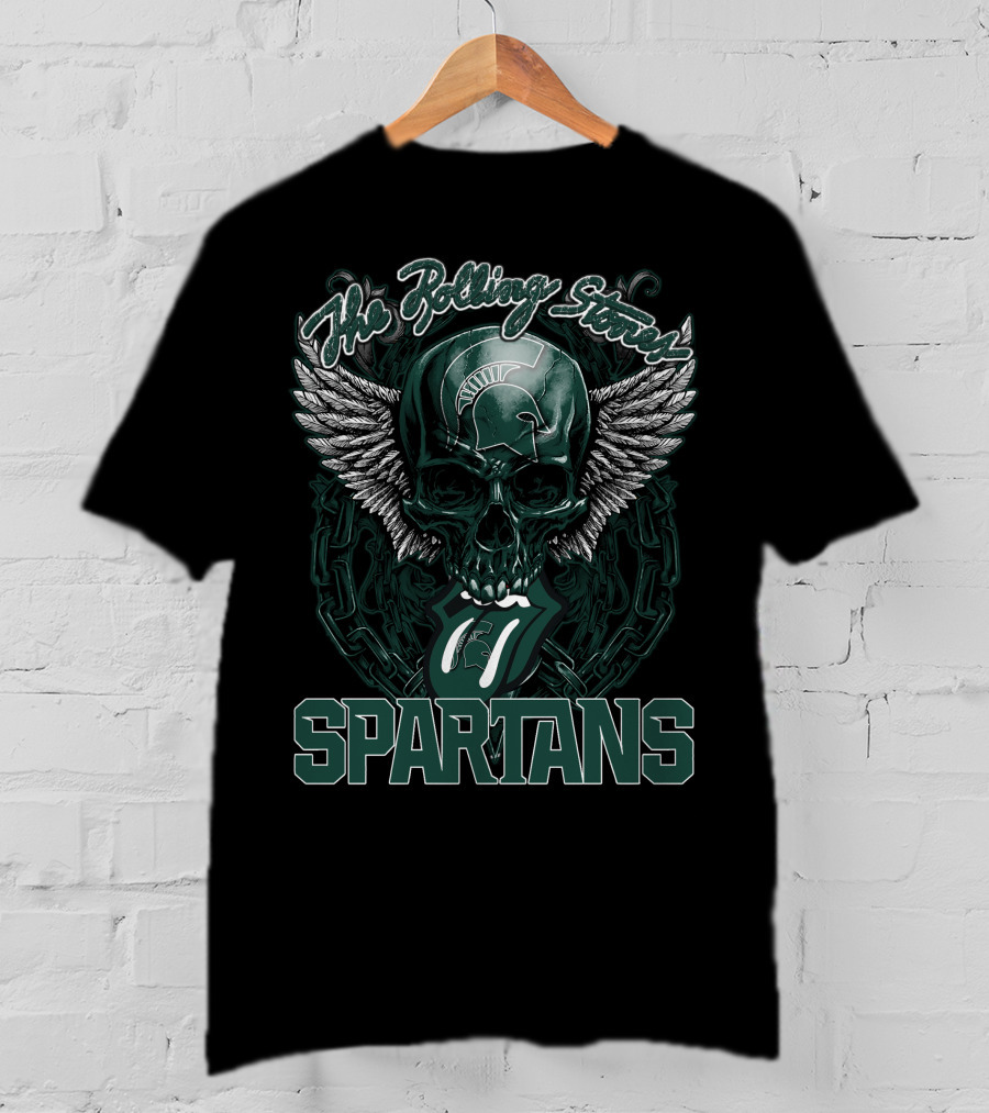 The Rolling Stones Michigan State Spartans Skull And Wings Icon With Tongue T-Shirt