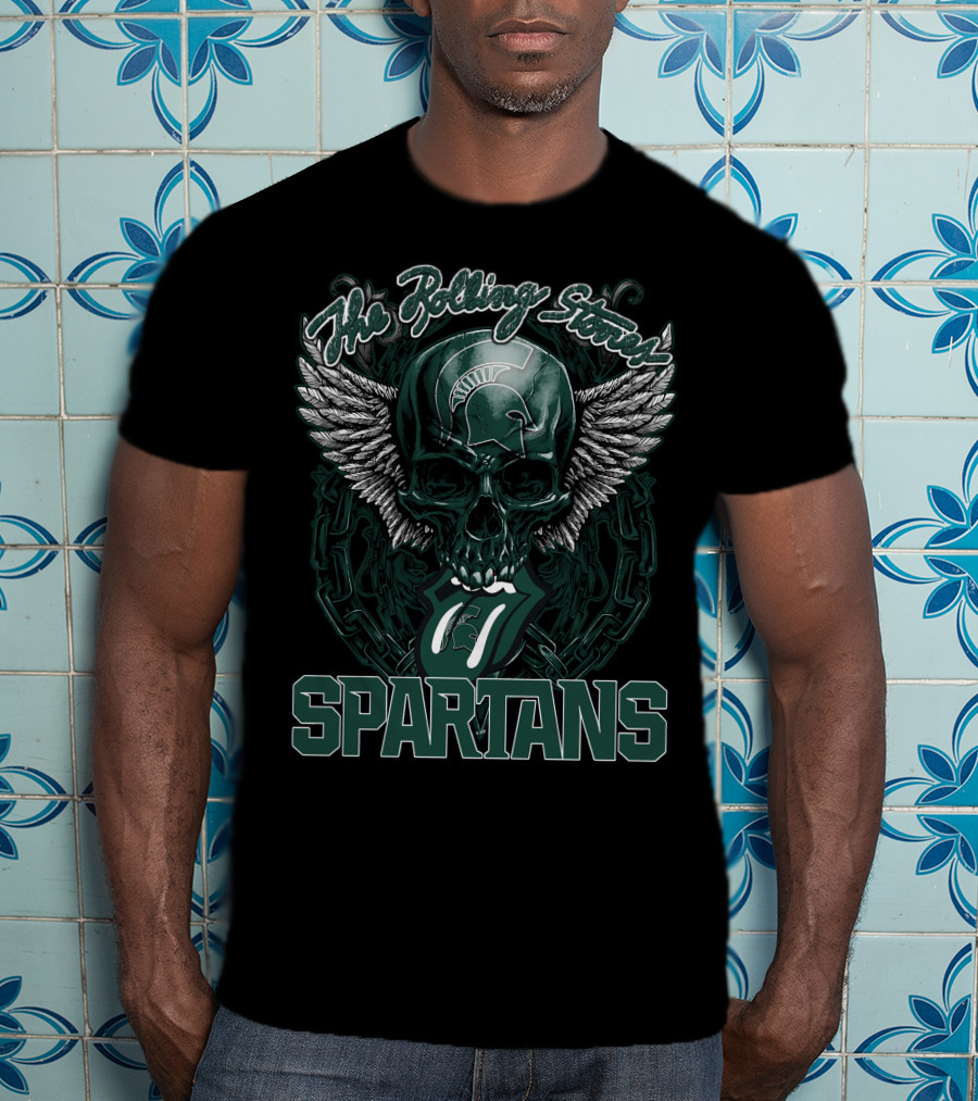 The Rolling Stones Michigan State Spartans Skull And Wings Icon With Tongue T-Shirt