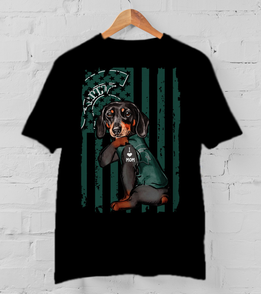 Dachshund I Love Mom Michigan State Spartans T-Shirt