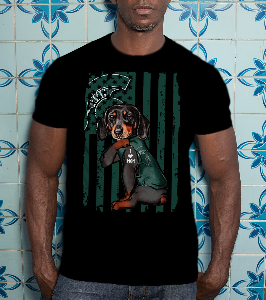 Dachshund I Love Mom Michigan State Spartans T-Shirt