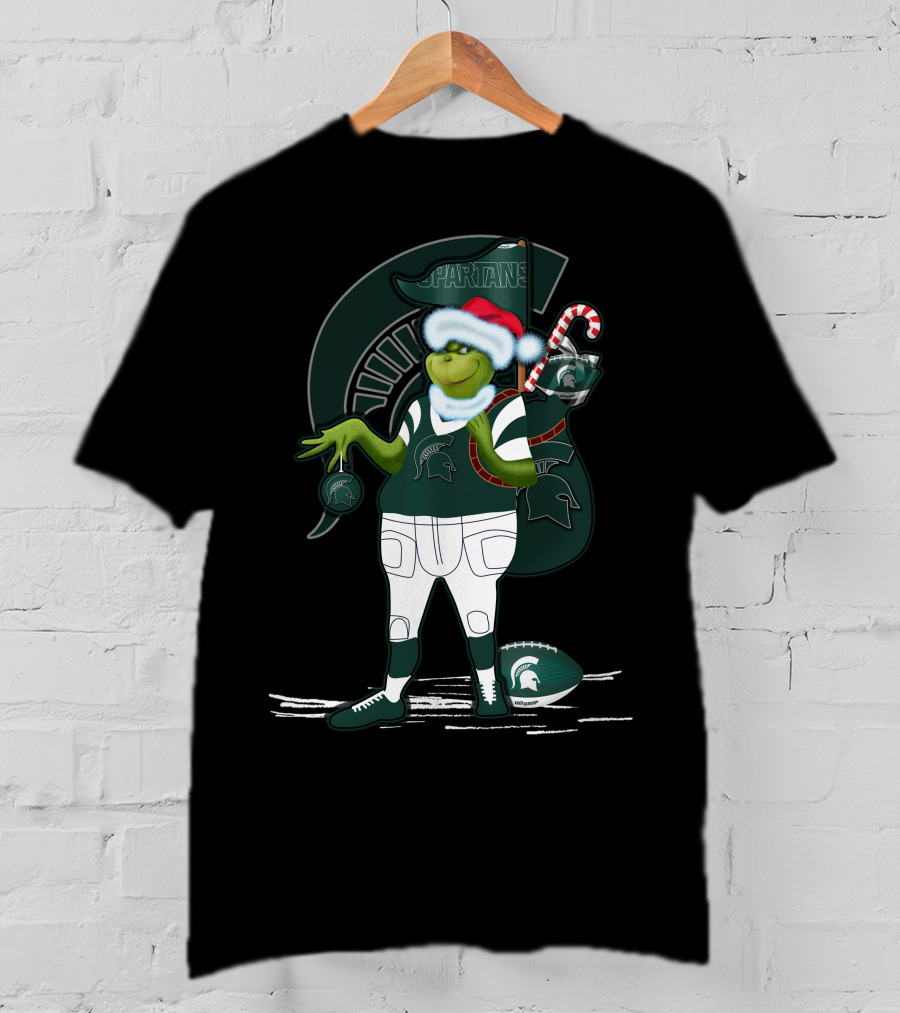 Grinchxmas Michigan State Spartans Holiday Football Mascot T-Shirt