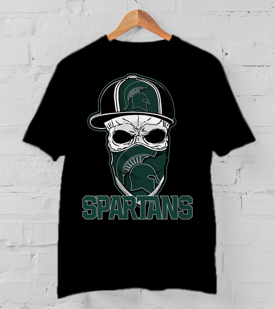 Skull Hat Michigan State Spartans Logo With Spartan Text T-Shirt