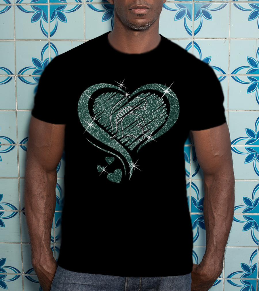 Heart Diamond Glitter Michigan State Spartans Helmet Sparkle T-Shirt