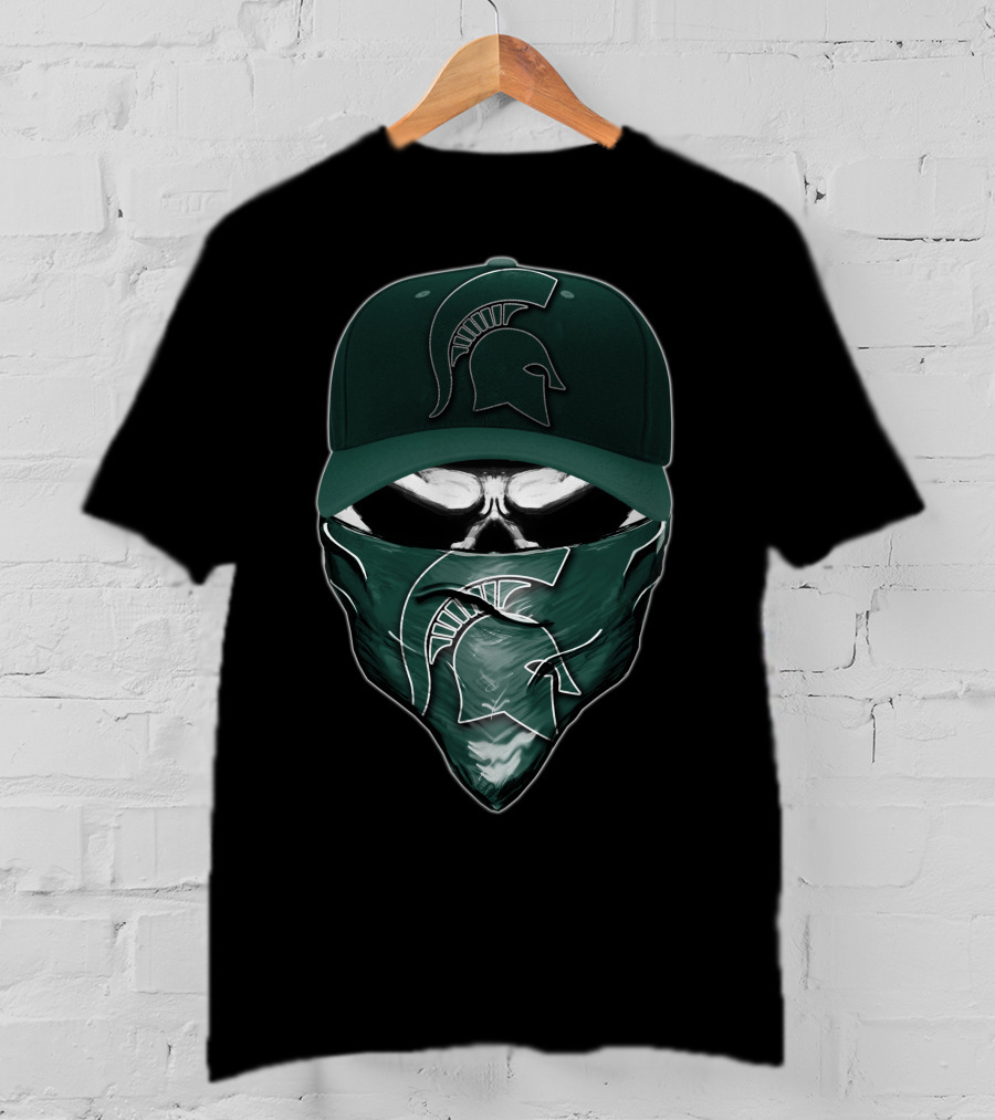 Skull Michigan State Spartans Mask And Cap T-Shirt