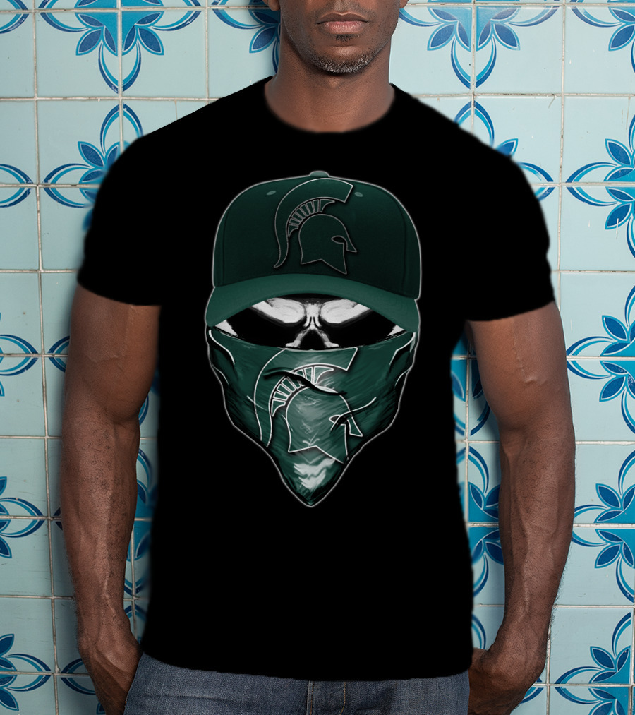 Skull Michigan State Spartans Mask And Cap T-Shirt