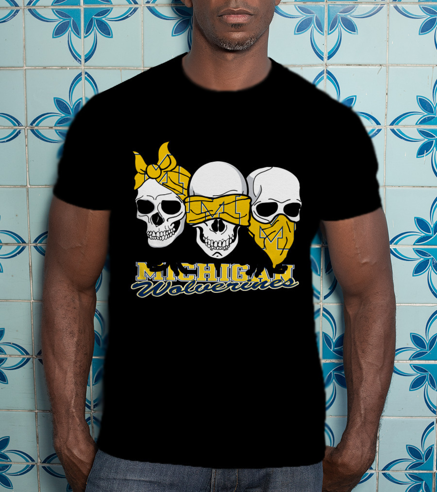 Michigan Wolverines 3 Skulls Bandana T-Shirt