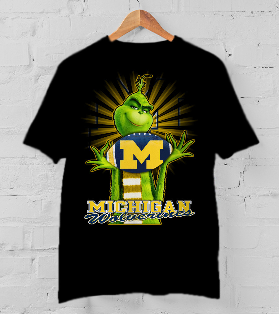 Michigan Wolverines Grinch Holding Football T-Shirt
