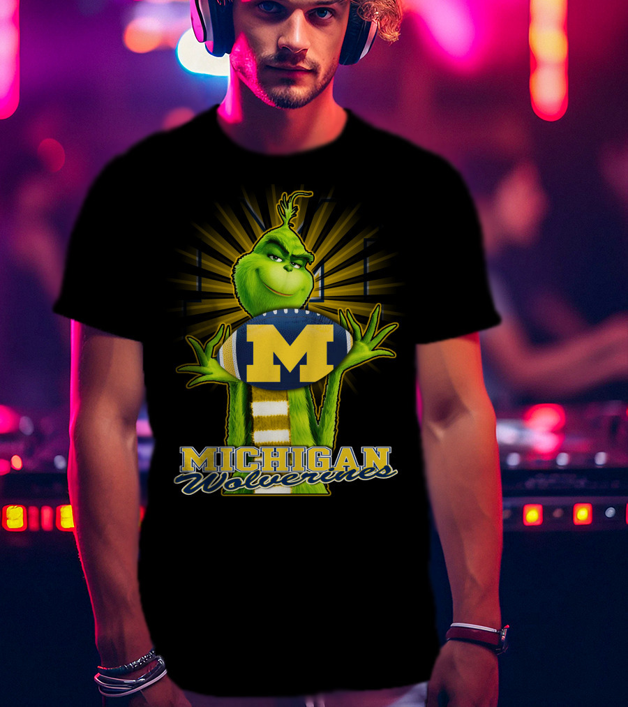 Michigan Wolverines Grinch Holding Football T-Shirt