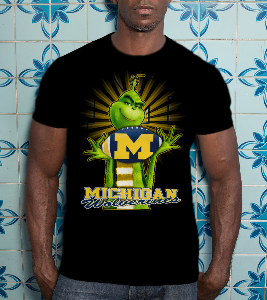 Michigan Wolverines Grinch Holding Football T-Shirt
