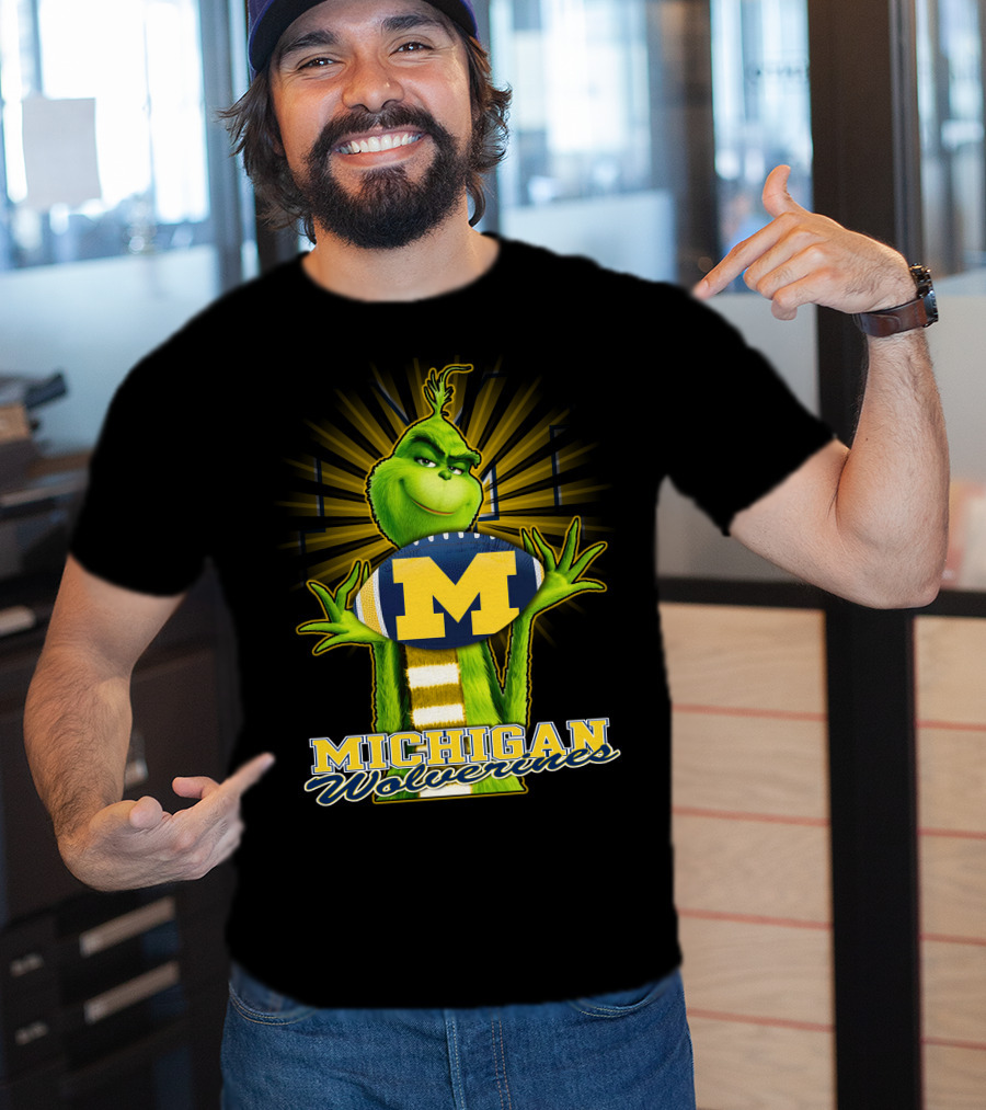 Michigan Wolverines Grinch Holding Football T-Shirt
