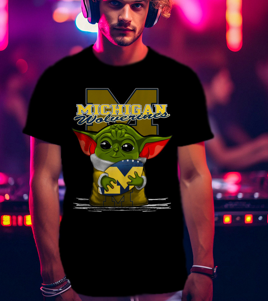 Michigan Wolverines Yoda Holding Football T-Shirt