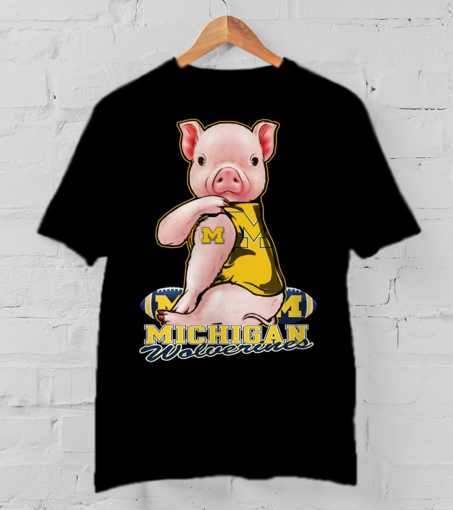 Michigan Wolverines Pig Football T-Shirt