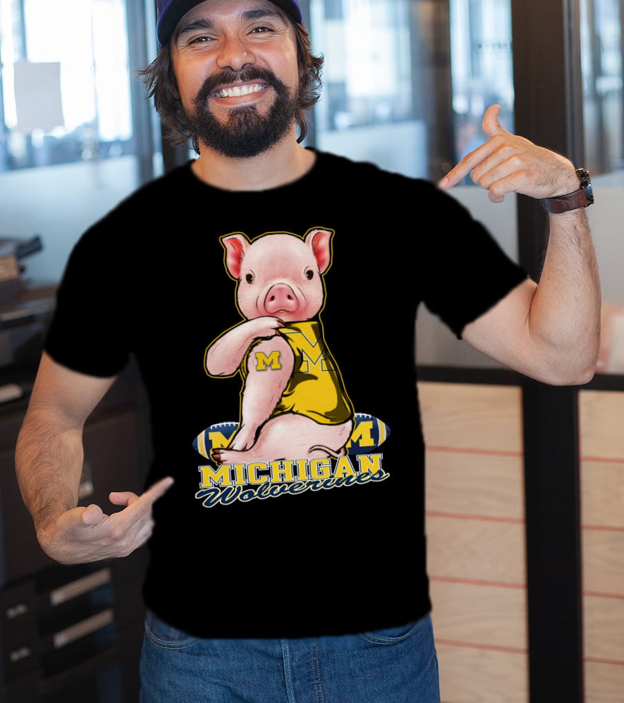Michigan Wolverines Pig Football T-Shirt