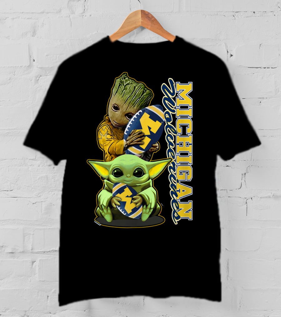 Michigan Wolverines Grogu And Groot Football T-Shirt