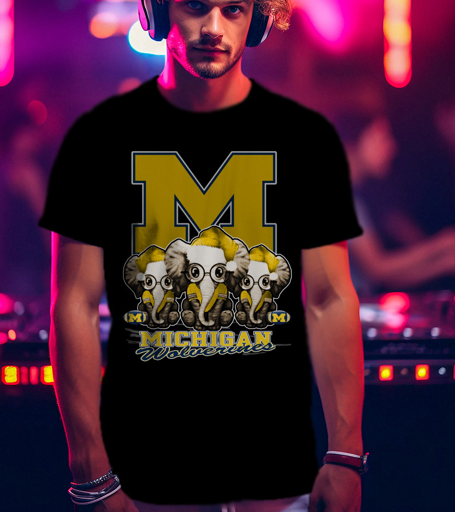 Michigan Wolverines Three Elephants With Glasses Holiday T-Shirt