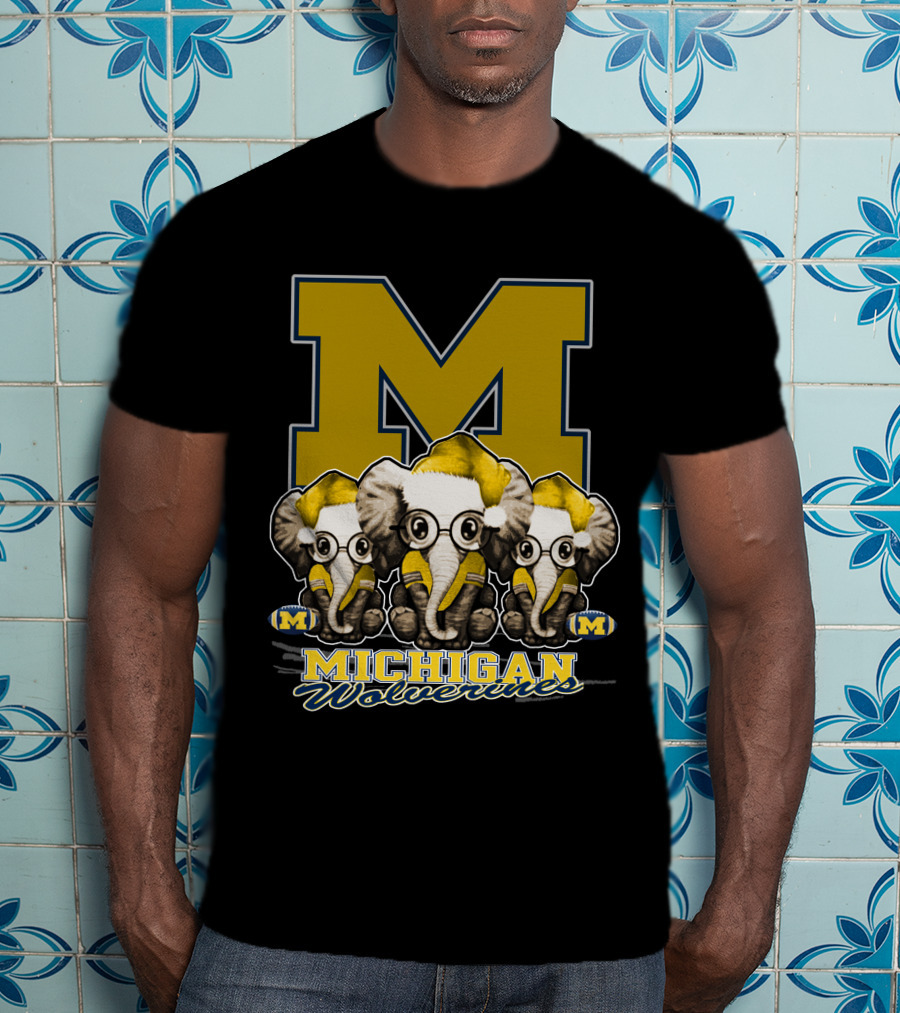 Michigan Wolverines Three Elephants With Glasses Holiday T-Shirt