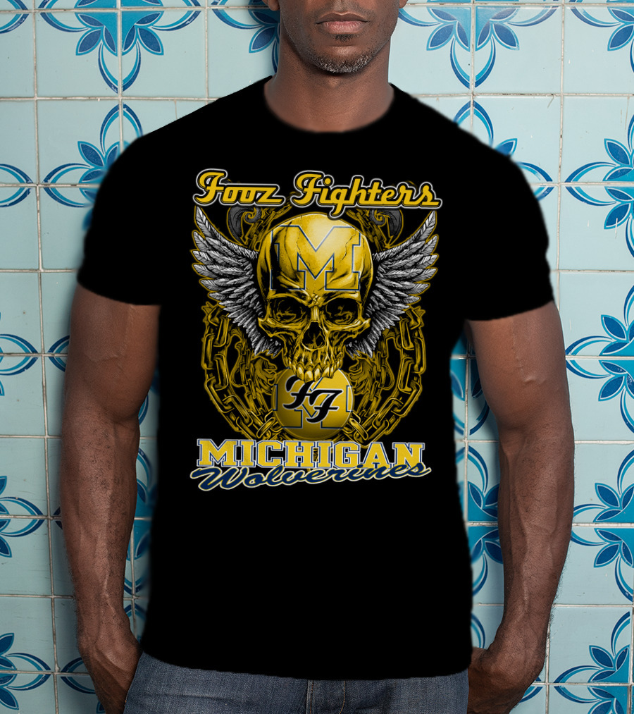 Foor Fighters Michigan Wolverines Skull Wings Chain T-Shirt