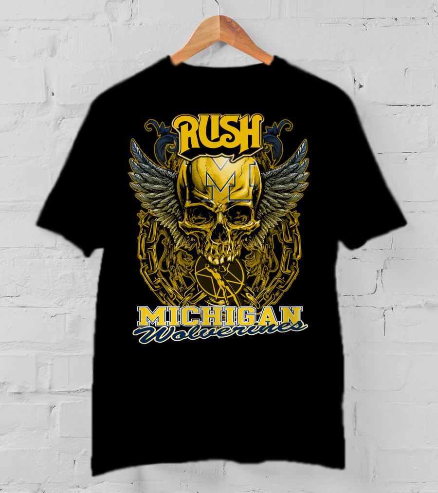 Rush Michigan Wolverines Skull Wings Chain T-Shirt