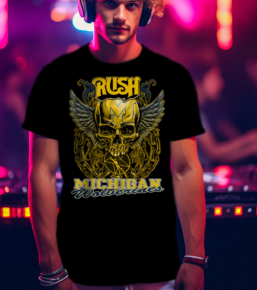 Rush Michigan Wolverines Skull Wings Chain T-Shirt