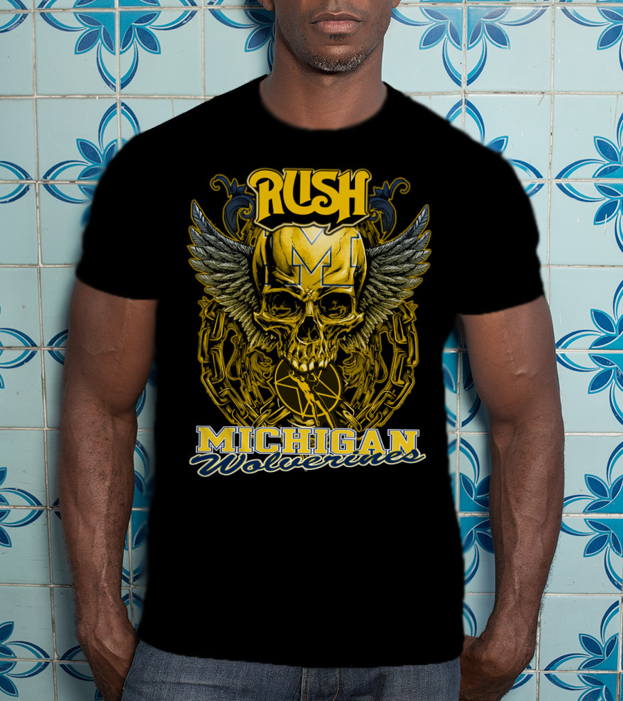 Rush Michigan Wolverines Skull Wings Chain T-Shirt